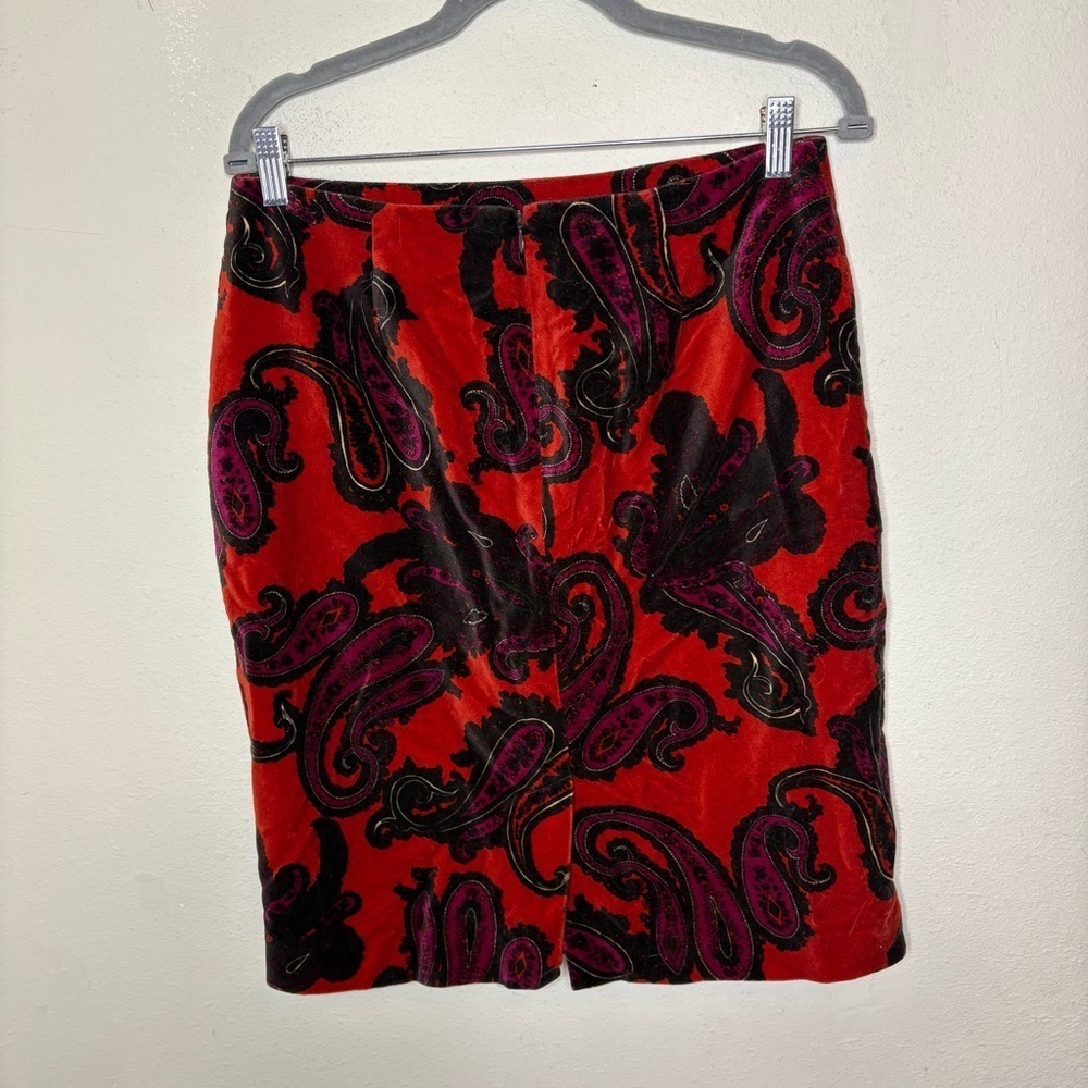Talbots Orange Velvet Paisley Skirt Size 8 - Picture 6 of 7
